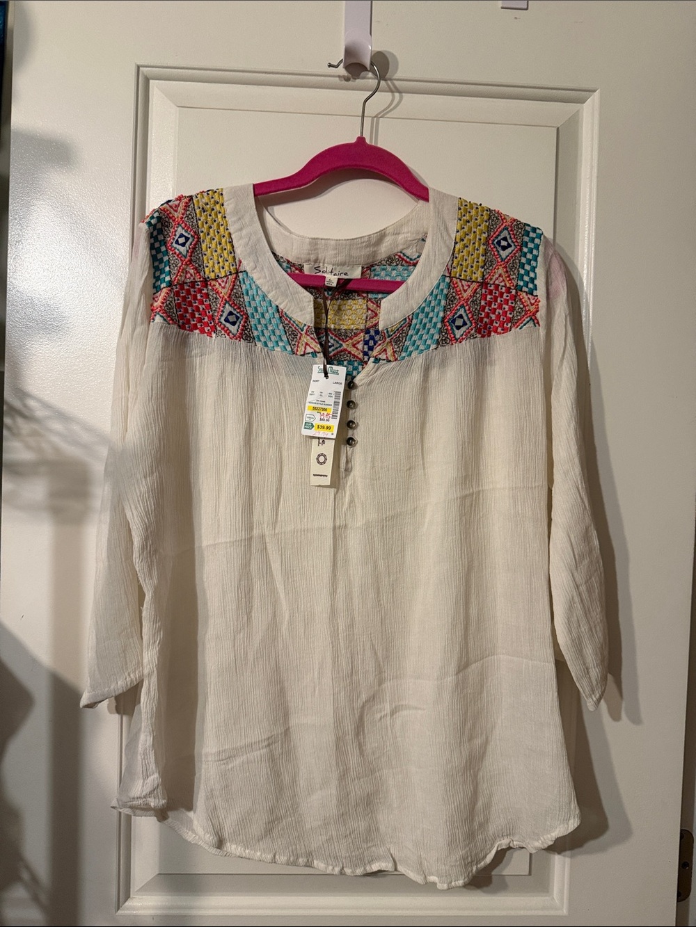 Solitaire Cream Tunic with Multicolor Embroidered Yoke